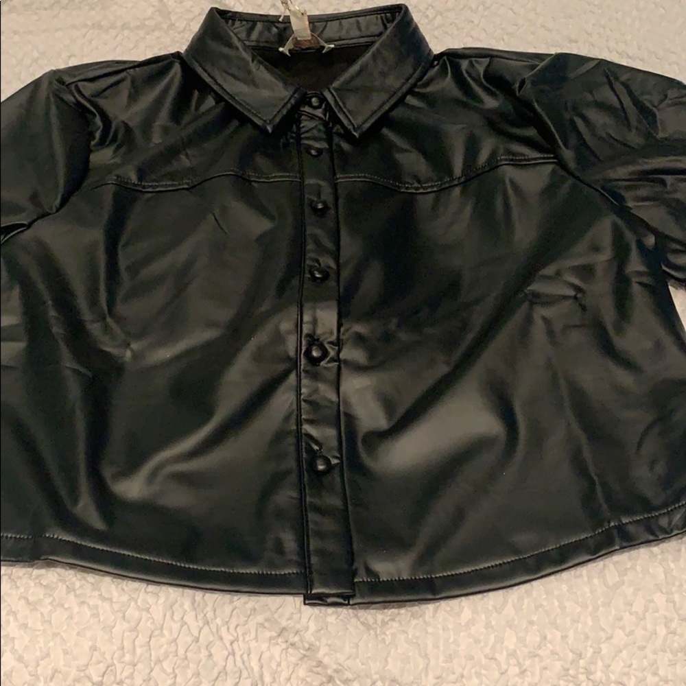 Cropped Faux Leather button down FOREVER21